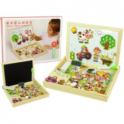 Wooden 2-in-1 Chalkboard Magnetic Puzzle Animal Farm Set