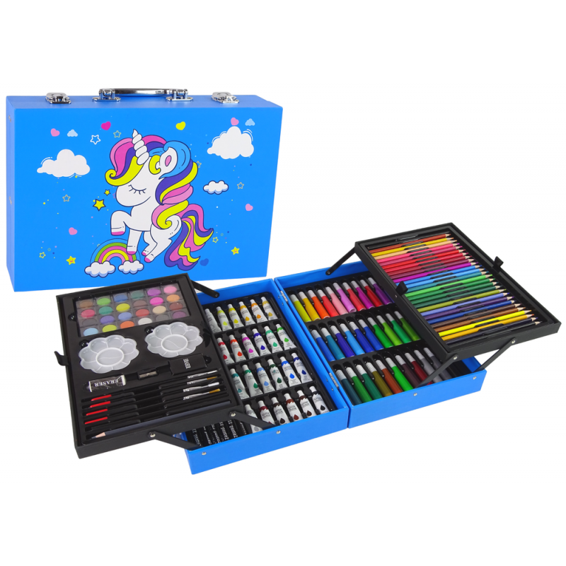 CHILDREN'S ART SET OF 145 PIECES  In a pink case with a unicorn