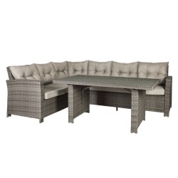 Садовая мебель PAVIA с подушками, стол и угловой диван, рама  алюминий с плетением из пластика, цвет  коричневый