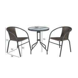 Rõdukomplekt BISTRO laud D60xH70cm, 2 tooli (20563), metallraam, värvus  hall