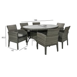 Aiamööbli komplekt GENEVA laud ja 6 tooli (11869), 180x120xH73cm, alumiiniumraam plastikpunutisega, värvus  hall
