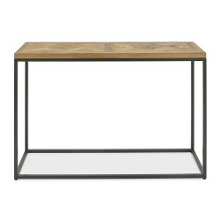 Приставной столик INDUS 116x37xH77см, столешница из дубового шпона, мозаика, металлический каркас серого цвета