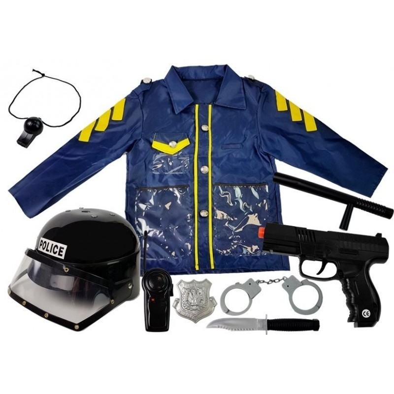 Policeman Kit Disguise Costume for Child Helmet Gun Handcuffs Short Walkie-talkie Police Baton