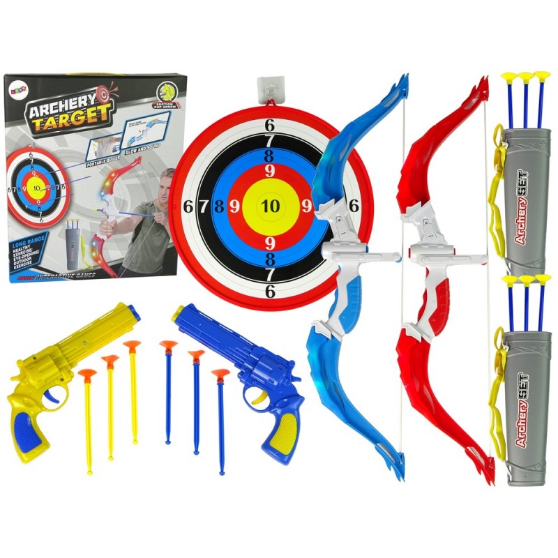 Shooting Set Two Bows Shield Arrows Pistols Quiver