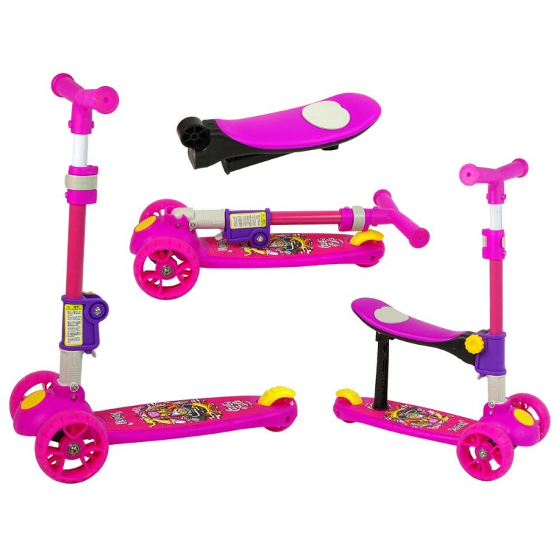 Tricycle Balancing Scooter with Saddle Pink Cheerful Non-Slip Graphics