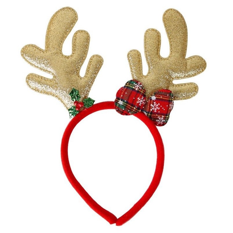 Christmas Hairband Glitter reindeer horns with bow and mistletoe