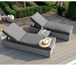 Deck chairs set ASCOT with side table, grey