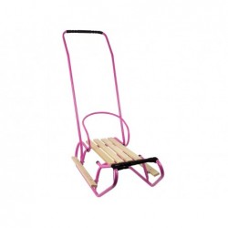 Metal Sled with Push Bar Backrest Strap Pink