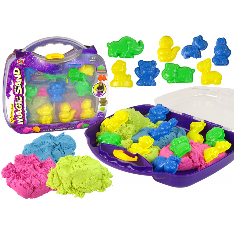 Magic Kinetic Sand in a suitcase + animal moulds 1 Kilogram of sand in 3  pastel