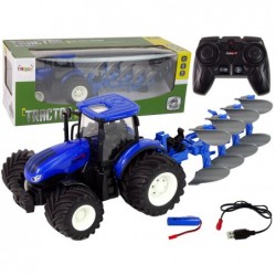 Remote Controlled Tractor 1:24 Blue Plough Metal