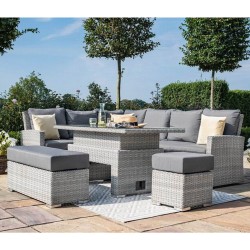 Комплект садовой мебели ASCOT угловой диван, стол и 2 пуфики, серый
