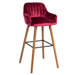 Барный стул ARIEL 48x52xH97см, сиденье и спинка  ткань, цвет  винно-красный, ножки из бука