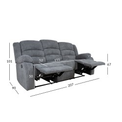 Recliner sofa MALINA 3-seater, grey