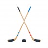 Hockey pucks and sticks